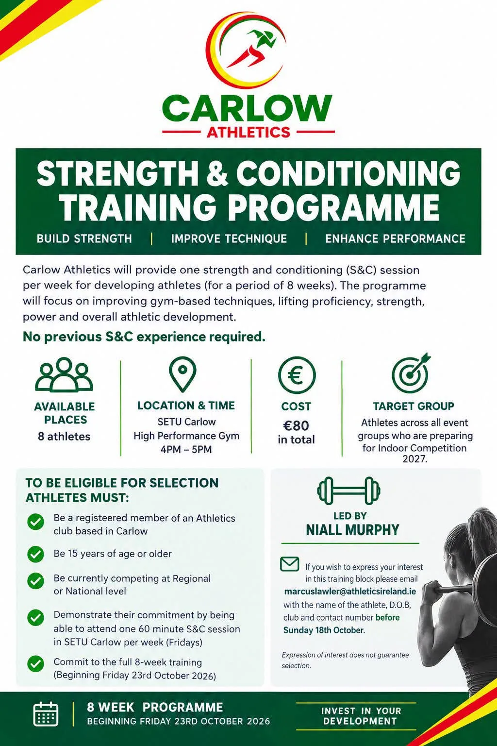 Strength & Conditioning Training Programme (8 weeks) flyer