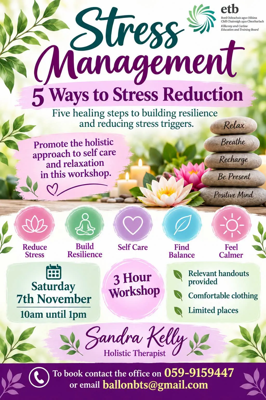 Stress Management: 5 Ways to Stress Reduction (3-Hour Workshop) flyer