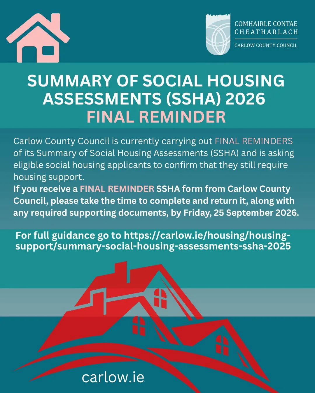 Summary of Social Housing Assessments (SSHA) 2026 — Final Reminder flyer