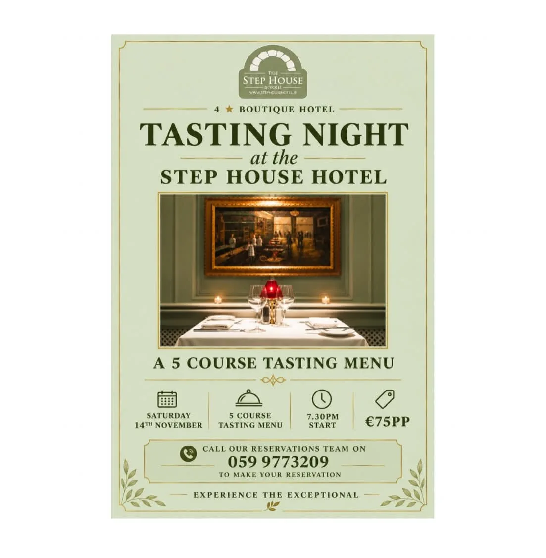 Tasting Night at the Step House Hotel — 5-Course Tasting Menu flyer