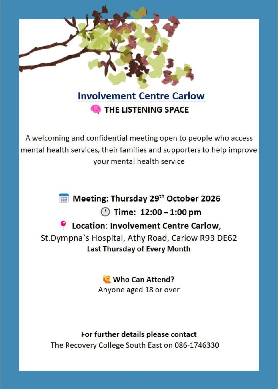 The Listening Space — Involvement Centre Carlow flyer