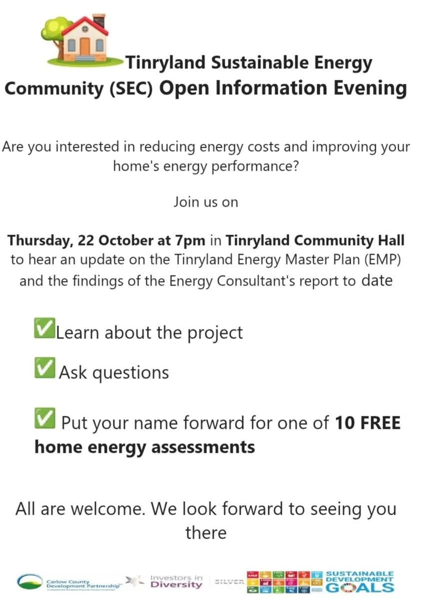 Tinryland Sustainable Energy Community — Open Information Evening flyer