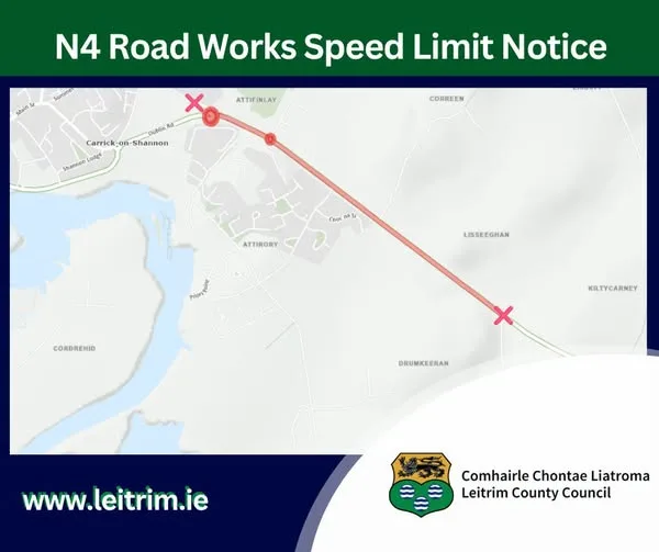 N4 Road Works Speed Limit Notice — Carrick-on-Shannon flyer